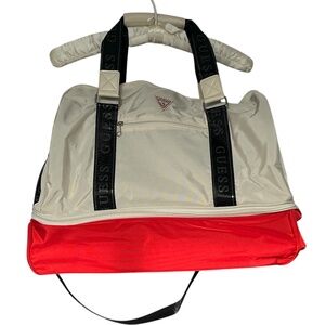 GUESS Bag Tote Gym Weekend Logo White Red Black Lightweight Duffle Travel